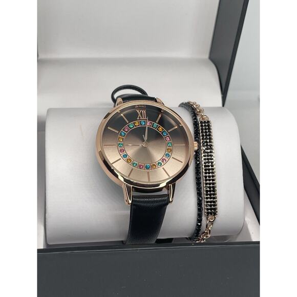 Gold Tone Crystal Bracelet Watch Ombre Dial (3 Piece Set) Chic Gifts For Her NEW main image 7